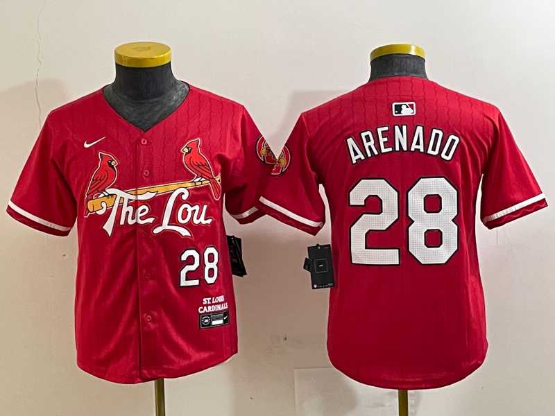 Youth St Louis Cardinals #28 Nolan Arenado Red 2024 City Connect Limited Stitched Baseball Jersey->mlb youth jerseys->MLB Jersey